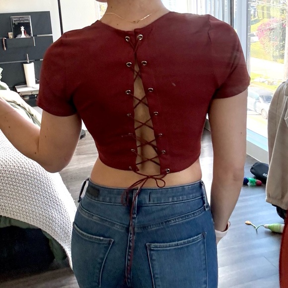 Burnt Orange / Rust Crop Top with Tie Back - Picture 5 of 5